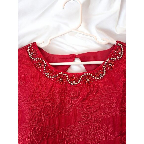 Rare Editions Big Girls Sleeveless Brocade with Jeweled Neckline Social Red Dres - Picture 3 of 13